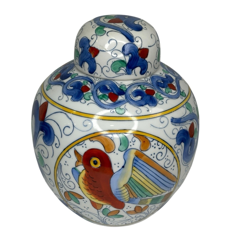 Ginger Jar Mid Century Chinese  - Floral Birds Parrot - World Bank Era